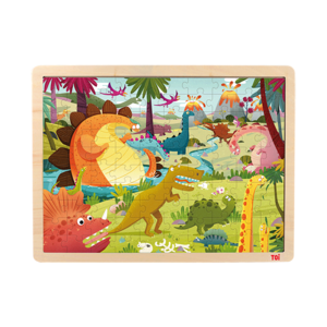 TOI Classic Wooden Jigsaw Puzzle Dino Land 100pcs Puzzle With Storage Tray Educational Toy For Kids