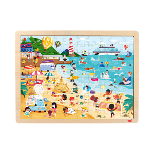 TOI Classic Wooden Jigsaw Puzzle Beach 100pcs Puzzle With Storage Tray Educational Toy For Kids