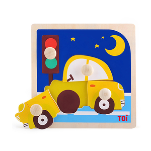 TOI Early Education Peg Puzzle Car 4pcs Wooden Puzzle With Storage Tray Educational Toy For 0-3 Years