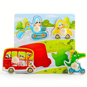 TOI Early Education Peg Puzzle Transport 4pcs Wooden Puzzle With Storage Tray Educational Toy For 0-3 Years