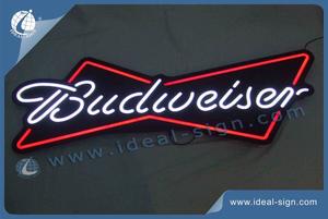 Budweiser Beer Neon Signs Black Acrylic Panel And LED Optical Neon Signs Colored White And Red