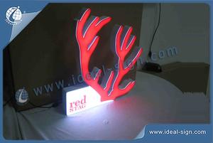 RED STAG Antler Shape Indoor LED Signs / Acrylic LED Light Box For Bar Promotion