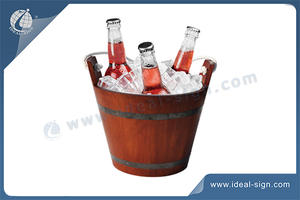 Bucket Shape Wooden Ice Bucket With Pull Rope