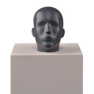 High glossy black male head mannequin for window display.
