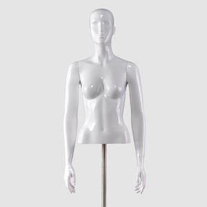 Glossy white women torso half body torso female lingerie mannequins with adjustable arms