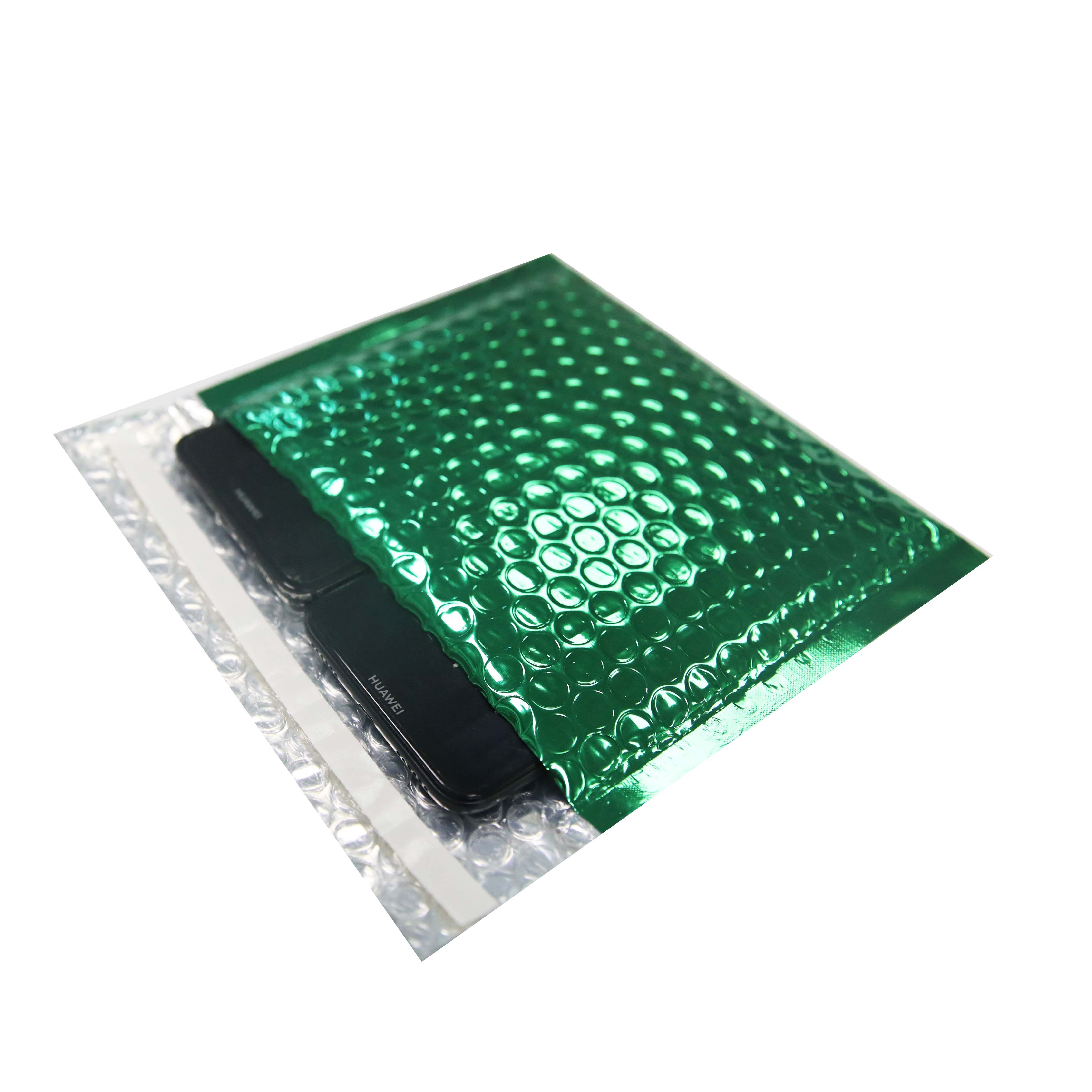 चमकदार हरी धातु फिल्म खाद योग्य पॉली बबल मेलर एंटी-स्टेटिक, इलेक्ट्रॉनिक पैकेजिंग बैग