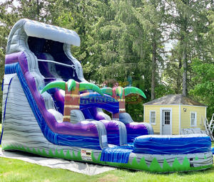 Commercial Backyard Palm Tree Jumping Bouncer Marble Tropical Waterslide Combo Bounce House  Sale Inflatable Water Slide With Pool