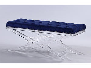 custom fashion clear acrylic long bench with bule cushion