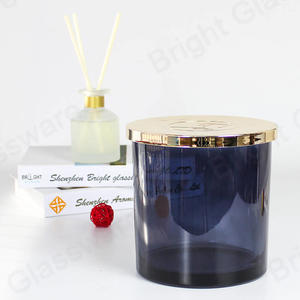 1500ml大灰红蓝3灯芯蜡烛玻璃罐，带金色金属盖，用于蜡烛制作