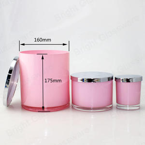 2550ml 1000ml 300ml粉红色蜡烛玻璃罐容器，带金/银盖，用于制作蜡烛