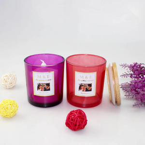 价格合理的紫色玻璃烛台带木盖彩色玫瑰茜草玻璃蜡烛罐
