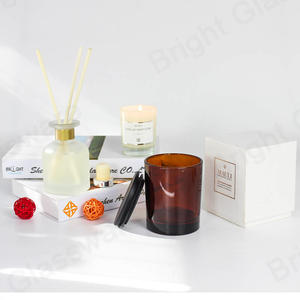 新圣诞装饰8oz玻璃琥珀蜡烛罐，带木盖和盒子