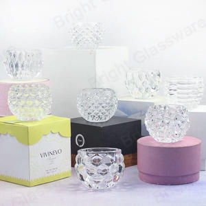 透明圆形岩石切割玻璃茶灯奉献水晶烛台，用于婚礼和家居装饰