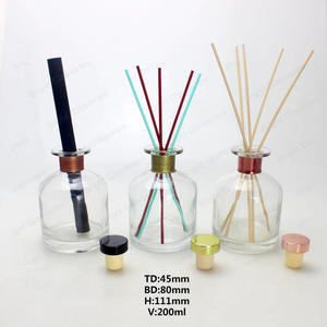 圆形透明香薰玻璃芦苇扩散瓶200ml，带藤条和塞子，用于家用芳香油