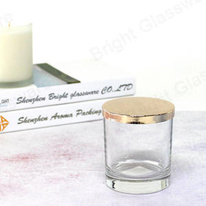 批发透明玻璃蜡烛罐，带金盖，用于家居装饰