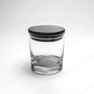 高品质烛台玻璃罐带黑木盖密封硅胶环批发