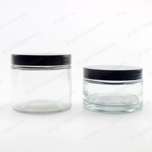 圆形玻璃化妆品罐 200ml 250ml 带直边黑色盖子，用于护肤包装