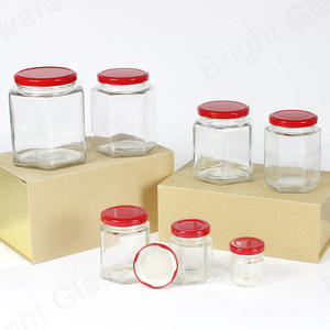 12oz 8oz 2oz食品级透明蜂蜜玻璃罐六角玻璃容器出售