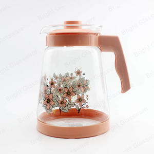 2.5L 2L茶咖啡水玻璃壶带贴花印花标志玻璃茶壶，带塑料手柄