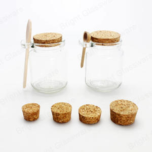 8oz 250ml透明食品储存容器玻璃罐，带软木塞盖和勺子，用于干果，香料，糖