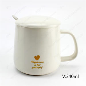 最畅销 340 毫升咖啡茶白色陶瓷杯带盖和勺子