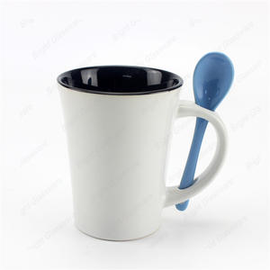 促销礼品咖啡杯陶瓷杯，手柄带勺子