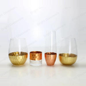 欧式餐桌装饰小玻璃花花瓶透明圆柱玻璃蜡烛花瓶，底部镀玫瑰金