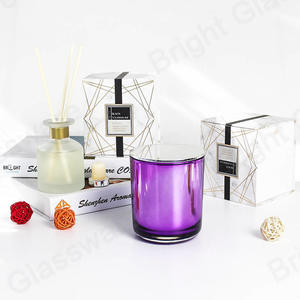 BGC070M 豪华圆形紫色 14oz 玻璃蜡烛罐带盖和手工包装盒套装节日礼物