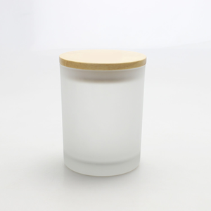 OEM 7oz柱状玻璃磨砂蜡烛罐，带木盖批发
