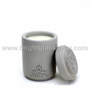 高品质大豆蜡茶淡灰色混凝土烛台带盖