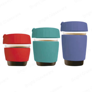 彩色可重复使用的高硼硅酸盐玻璃咖啡杯，带硅胶套