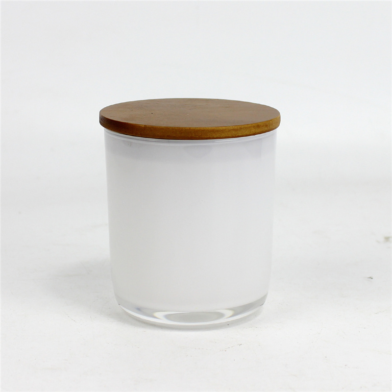 批发独特的流行玻璃白色蜡烛罐带木盖