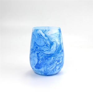 蓝色大理石玻璃蜡烛罐家居装饰