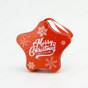 圣诞星形锡盒容器定制印刷金属包装盒，带丝带糖果礼品