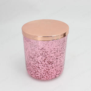现代批发粉红色电镀玻璃蜡烛罐，带玫瑰金盖