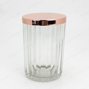 装饰蜡烛罐400ml条纹红色玻璃蜡烛容器与锌合金盖批发商