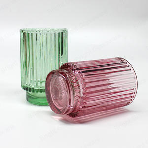 批发条纹红粉色条纹蜡烛玻璃罐，底座厚重