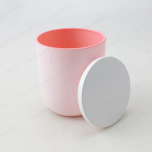 OEM 哑光粉红色圆形底座玻璃蜡烛罐，带木盖，用于制作蜡烛