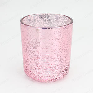 最热门的豪华粉红色剑桥中型全息图玻璃蜡烛罐，带定制盖