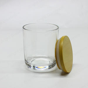 圆形厚底透明玻璃蜡烛罐带盖批发