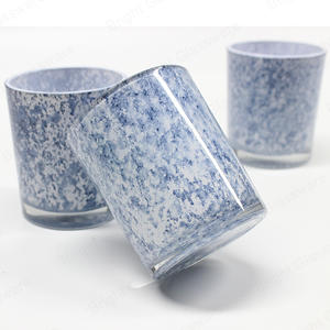 明亮的新设计蓝色图案定制圆柱形蜡烛罐，用于家居装饰