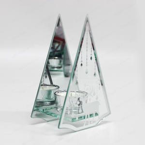 OEM ODM 三角形丝印图案透明玻璃茶灯烛台圣诞礼物