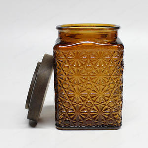 定制徽标透明琥珀色 26 oz 方形带肋玻璃储物罐，带木盖