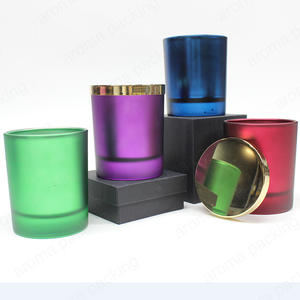 豪华喷雾颜色6oz 8oz 10oz圆形玻璃蜡烛罐，带金属盖