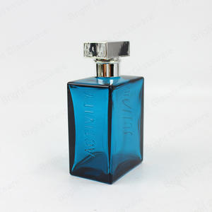 新的定制标志方形蓝色黑色玻璃香水瓶带盖护肤