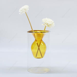高硼硅酸盐双层黄色圆形芦苇扩散器瓶，用于DIY香水