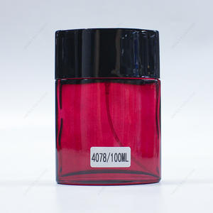 工厂制造的红色方形压花玻璃香水瓶GBC275带金属盖