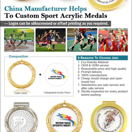 Nowe nadchodzące medale akrylowe grawerowane / wytłaczane Medale sportów pływackich
