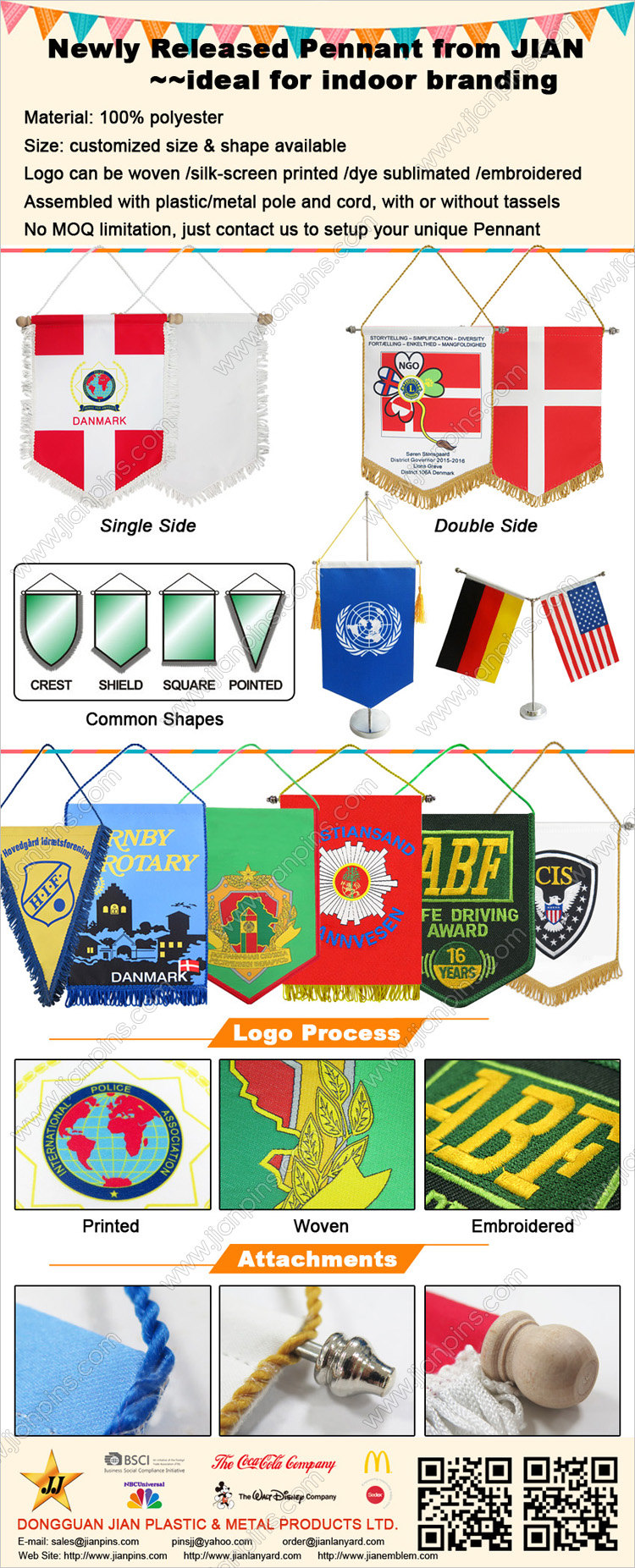 Neu veröffentlichte Ideal Indoor Branding Wimpel Flaggen von JIAN