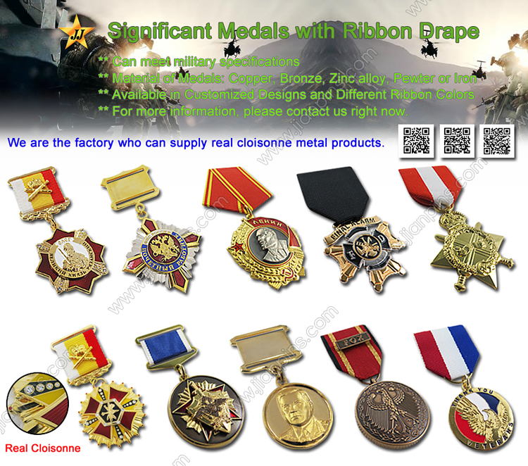 Betydelige medaljer med bånddrap fra JIAN